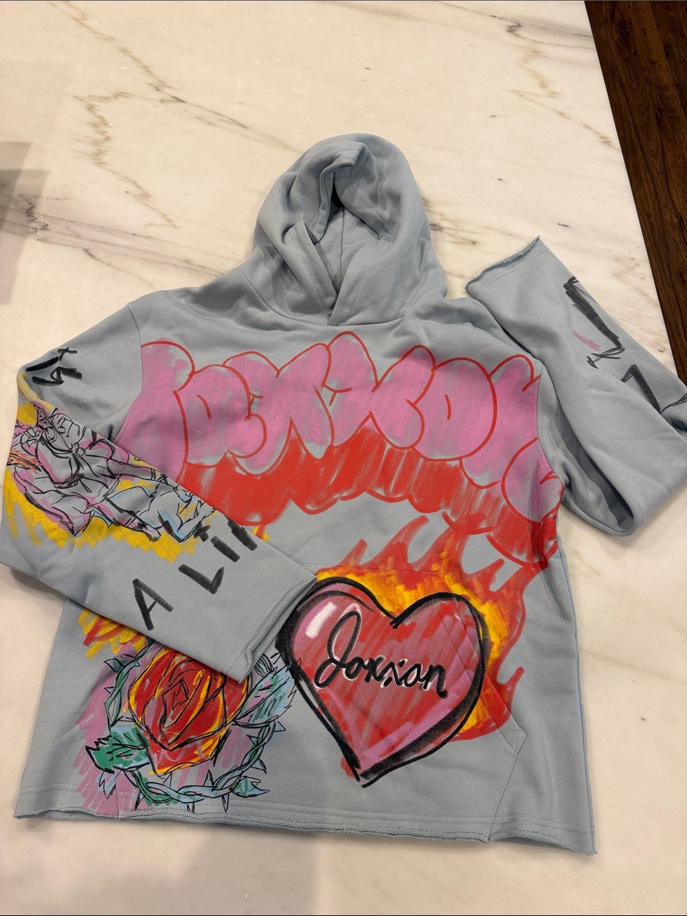 JAXXON Light Blue Graffiti Heart Pullover Hoodie Brand new!